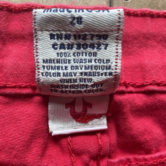 True Religion Joey Super T Stitch Jeans Womens Size 28x29 Red Skinny USA Made - Picture 9 of 13
